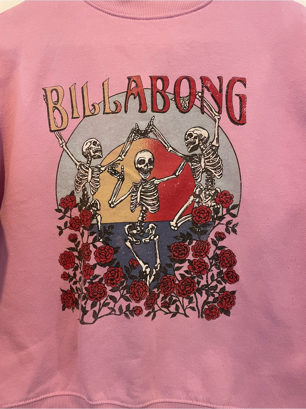 Billabong Pink Crewneck Sweatshirt with Graphic Detail